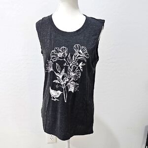 Floral Graphic Gray Sleeveless Top